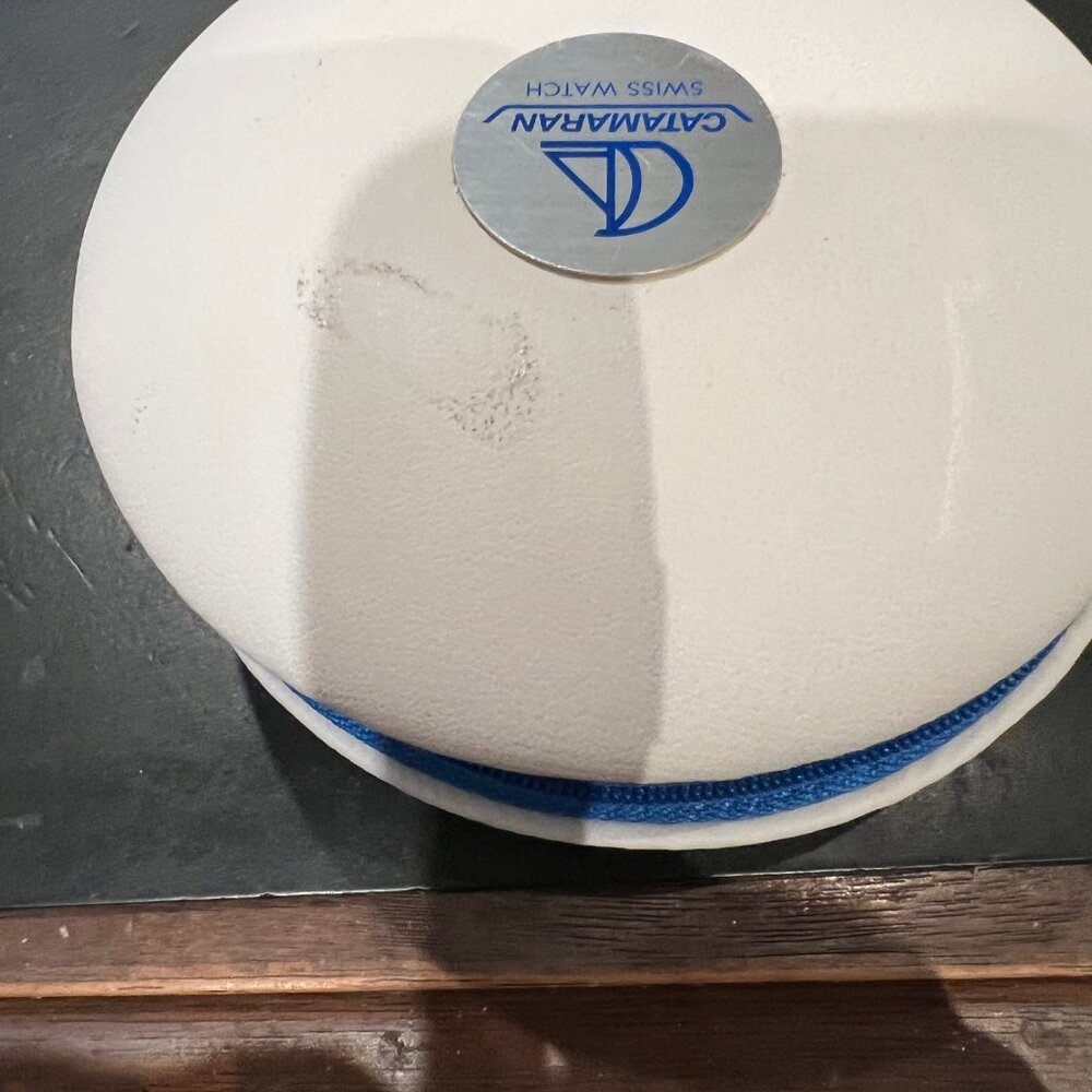 CATAMARAN  ZIPPERED WATCH CASE FOR HOME,TRAVEL, WHITE, BLUE INSIDE